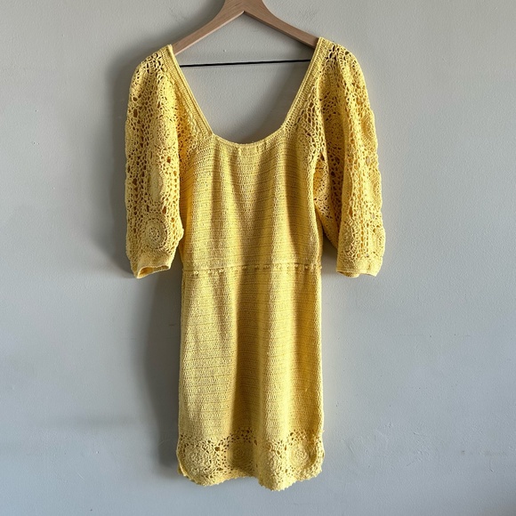 Spell & The Gypsy Let The Sunshine In Crochet Mini Dress Yellow Small - Picture 9 of 16
